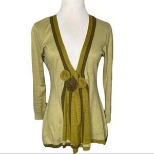 Anthropologie Sparrow Green Hues Cardigan Rosette women small